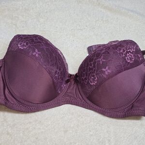 Women's Purple Underwire Bra Cute Flower Lace Bow Mamia Size 38B